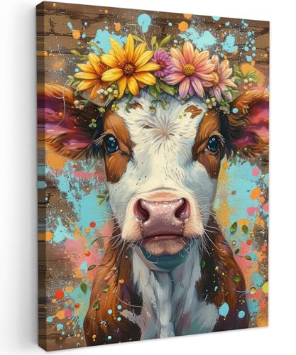 MuchoWow© Impression sur Toile Photo Peinture 60x80 cm Tableau Decoration Murale Chambre Salon Maison Deco Cuisine Vache - Graffiti - Animaux - Fleurs -...