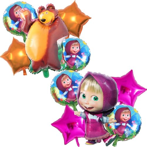 Masha y el Oso Decoración de Fiesta Miotlsy 10 Piezas Masha y el oso Decoración de cumpleaños de Fiesta para Niños Globos Happy Birthday Party Supplies