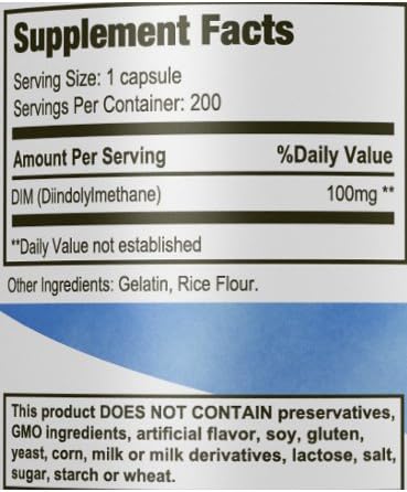 DIM Supplement – 100mg 200 Capsules – Diindolylmethane – Nutrissence