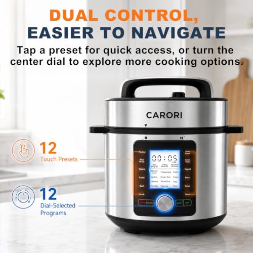 Image of CARORI Electric Pressure Cooker 6QT, 24 Programs, Touch and Dial Control