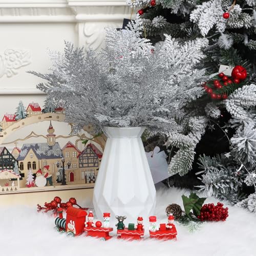 Ramas de árbol de Navidad plateadas para decorar centros de mesa y ramos de hogar 5