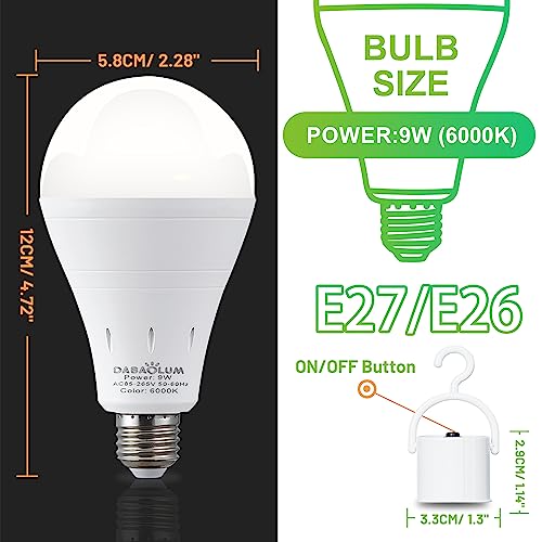 Dabaolum 6PK 6000K RECHARGEABLE LIGHT BULB 6 Pack Rechargeable Emergency Light Bulbs, Battery Powered Led Light Bulb 6000K Daylight E26 120 Volt 9W 60W Equivalent thumb #3