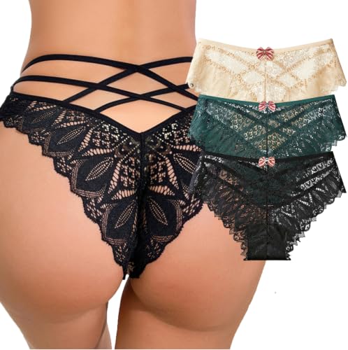 Image of Womens Sexy Thongs Lace Panties Underwear Low Rise Plus Size Underpants Pack of 1-3
