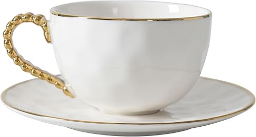 Pampa Bay Taza de té y platillo Golden Salerno, 7" x 7" x 3.25"