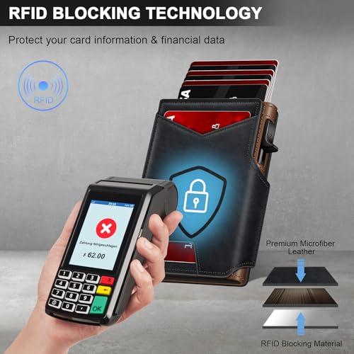 Image of Wallet for Men Wallet with Slim Pop Up Card Holder 9-13 Cards, Bifold Minimalist Smart Wallet RFID Blocking Credit Card Holder with ID Window & Stretchable Cash Slot Compact Metal Aluminum Card Case
