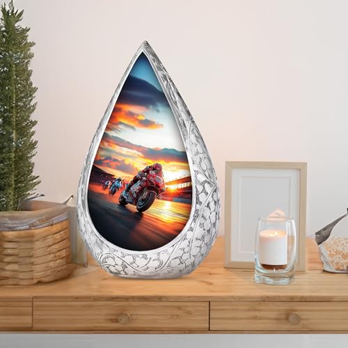 Image of Sunset Motorcycle Urns for Ashes - Combo of 5 with 10 Inch Funeral Cremation Urn for Adult Female, Mother & Men and 3 Inch Mini Biker Keepsake Urns for Human Ashes - Burial Memorial Set