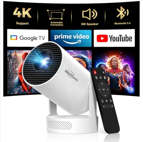 Image of WellSonic Mini Projector with Wifi and Bluetooth, 4K Portable Projector with 5W Speaker, Auto Vertical Keystone&180 Rotatable, 200Ansi Moive Proyector for Outdoor Bedroom