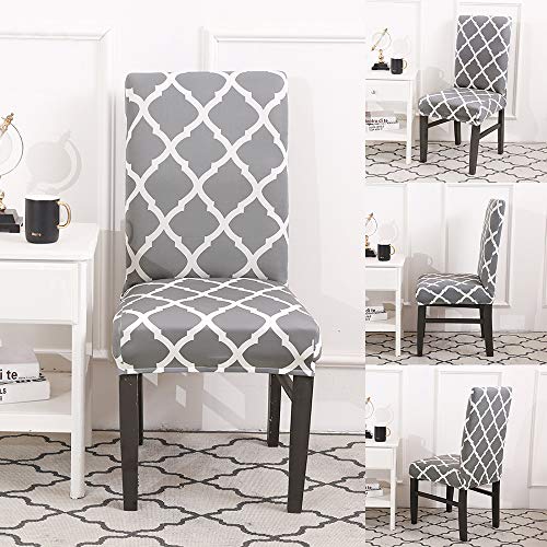 Stretch Dining Chair Covers, Geometric Print Dining Chair Slipcovers, Removable Washable Spandex Furniture Seat Protector For Kitchen Hotel Table Banquet (4 Per Set, Gray) #TOP3