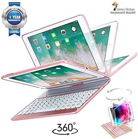 iPad Keyboard Case 9.7 for Apple iPad 6th / 5th Generation/Pro 9.7 / Air 2 / Air - 360 Rotating Swivel - Backlit Keyboard - Smart iPad Keyboard Folio Cover - Slim iPad Case with Keyboard (Rosegold)