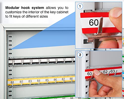 Durabox 200 Position Key Cabinet With Key Lock, Light Grey (K200) For Key Management Use By Valets, Hotels, Car Dealerships. Wall Mount Screws Included. #TOP2