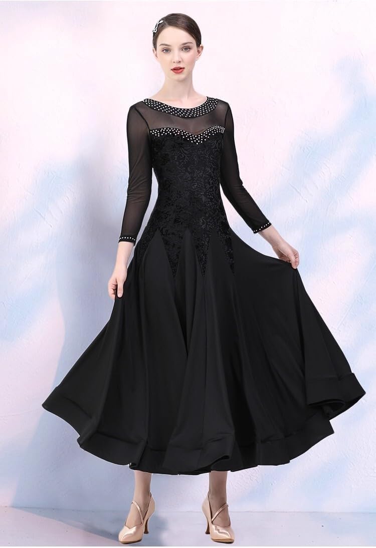 Ballroom Dance Dresses for Women Smooth Waltz Tango Long Sleeve Dance Outfit Competition Dress