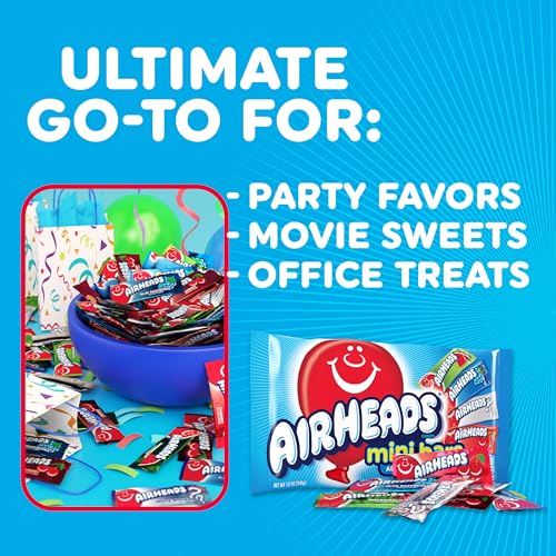 image for Airheads Mini Candy Bars, Taffy Variety Pack, Individually Wrapped Bul
