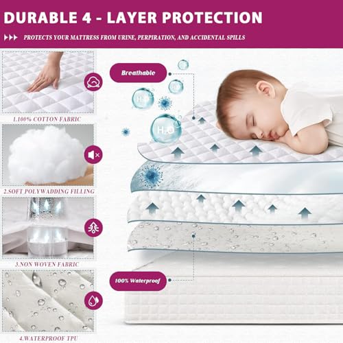 Image of Trance Home Linen 100% Waterproof Quilted Mattress Protector Single Size 72x36 | 100% Cotton | Ultra Soft Bed Protector Breathable Noiseless | Elastic Fitted Mattress Cover | Bed Cover (6x3 ft Grey)