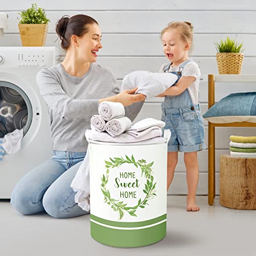 Clastyle 45L Wreath Green Laundry Baskets With Drawstring Collapsible Plant Flowers Laundry Hamper For Clothes Bedroom Sweet Home Simple Words Storage Basket With Handle, 14.2X17.7 In #TOP2