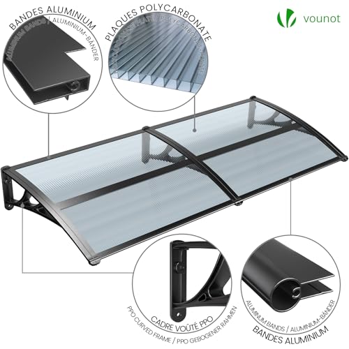 VOUNOT Vordach für Haustür 200 x 80 cm, Überdachung Haustür aus Aluminium und Polycarbonat, Pultbogenvordach, Pultvordach mit Mittelstange, Anthrazit