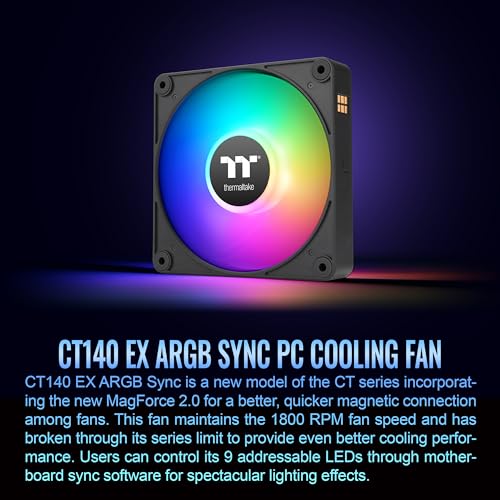 Image of Thermaltake CT140 EX ARGB Sync PC Cooling Fan (3-Fan Pack), Magnetic Connection, 5V Motherboard Sync, 16.8 Million Colors 9 Addressable LEDs, 140 mm Case /Radiator Fan, CL-F182-PL14SW-A