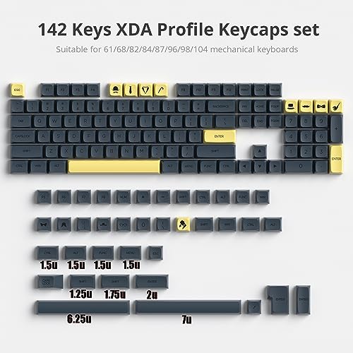 Image of Guffercty kred Black XDA Profile PBT Keycaps, 142-Keys Gentleman Custom keycaps for 60% 65% 75% 100% Fullsize US&ISO Layout Mechanical Gaming Keyboard (Gentleman)