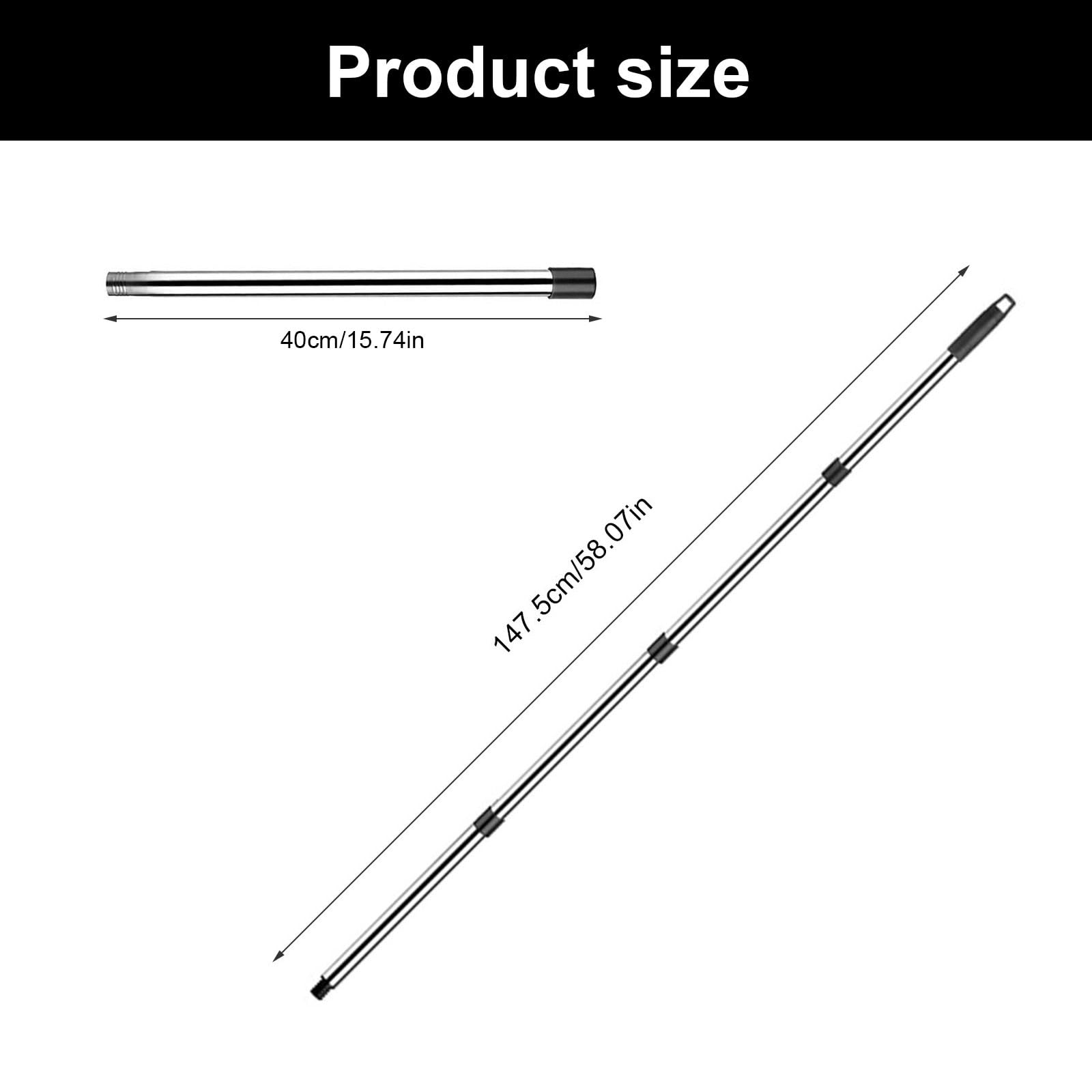 CHSEROK 1.5m Manche Telescopique, Perche Telescopique Nettoyage, Acier Inoxydable Manche Telescopique Pour Nettoyer Vitres, Poignée PP, Pour Usage Domestique, Lavage De Voiture, Hôtel