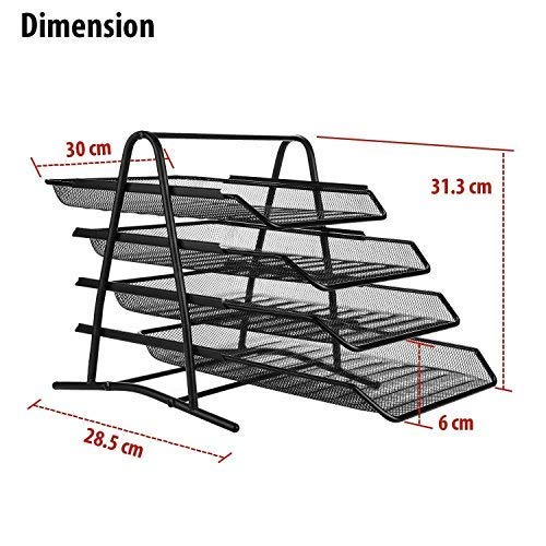 JUZR 4-Tier Metal Mesh Document Tray File Rack, 30 X 28.5 X 31.3 cm, Black 2