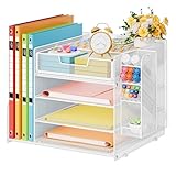 Marbrasse Schreibtisch Organizer mit Aktenhalter,4-Tier Briefablage Ablagefächer,Fachschubladen,Hängen Stifthalter,Mesh Schreibtisch Papier Ablage für HausBüro Bedarf Dokumentenablage (Weiß)