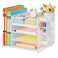 Marbrasse Schreibtisch Organizer mit Aktenhalter,4-Tier Briefablage Ablagefächer,Fachschubladen,Hängen Stifthalter,Mesh Schreibtisch Papier Ablage für HausBüro Bedarf Dokumentenablage (Weiß)