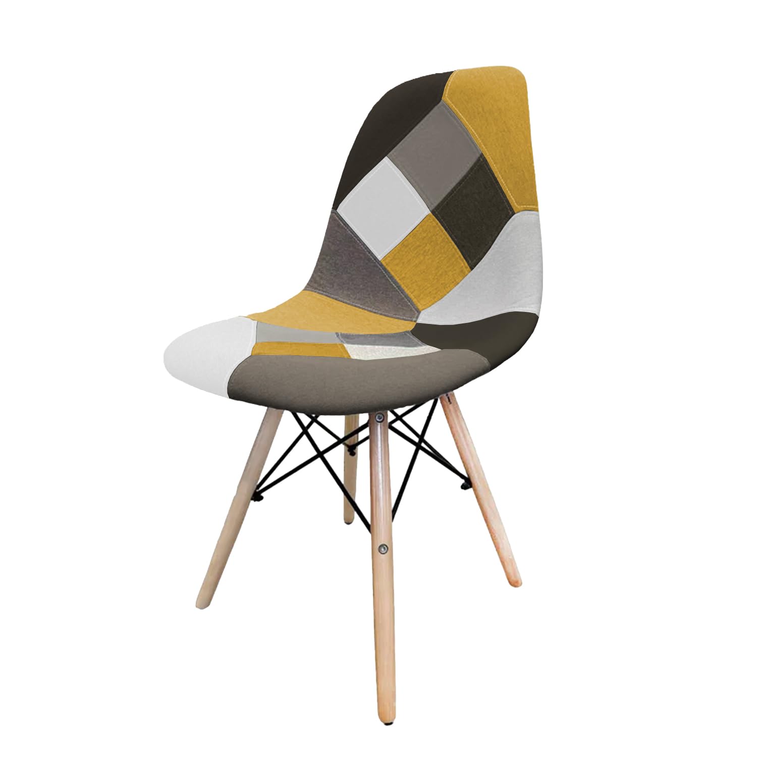 BUYBUY Sedia Serie Picasso in PP con Seduta Imbottita Patchwork | Rivestimento in Stoffa Patchwork, Imbottitura in Spugna, Piedi in Legno di Faggio, Piedi in Metallo