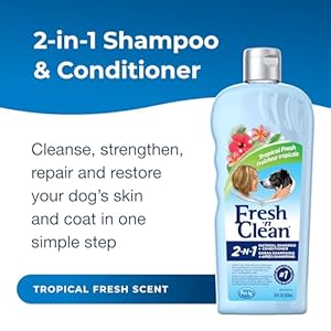 Pet-Ag Fresh ’n Clean 2-N-1 Oatmeal Conditioning Shampoo, Tropical Scent – 18 oz – Moisturizes with Vitamin E & Aloe Vera – Strengthens & Repairs Coats – Soap Free