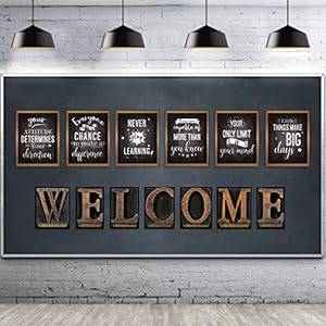 DUAIAI 13 Pieces Industrial Chic Bulletin Board Posters, Inspirational Quote Positive Affirmation Motivational Posters with Welcome Sign for School Decor Classroom Decorations