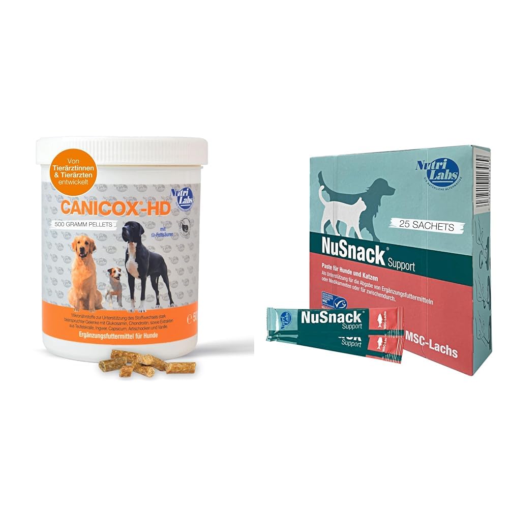 Unser Vorteilspack: NutriLabs Canicox-HD Gelenk-Pellets für Hunde 500 g & NuSnack Schleckpaste als Leckerlie oder zur Medikamentengabe