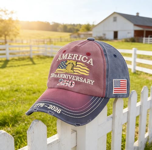 250th Anniversary Hat 250 Year Anniversary Patriotic Baseball Cap,Adjustable Retro Embroidered Hat for Men Women Gifts (red) — view 5
