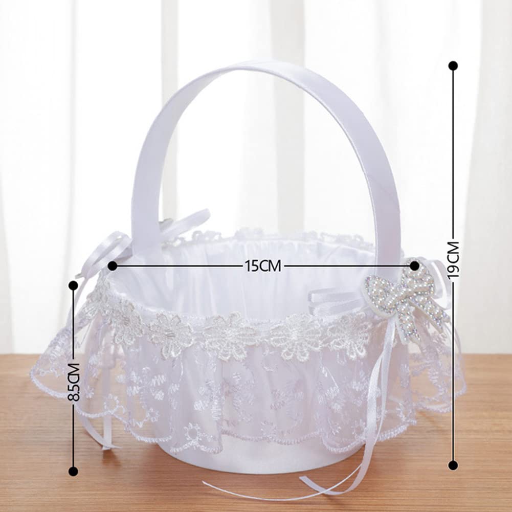 Panier De Fleurs Pour Mariage - Avec Poignée Et Bord En Dentelle - Pour Lancer Des Pétales Ou Offrir Des Bonbons - 13