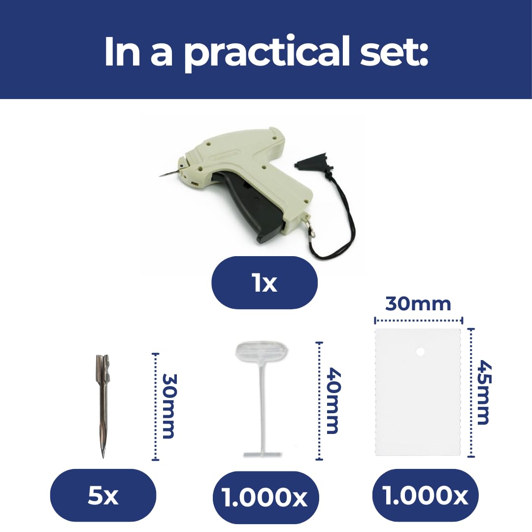 Pokornys - Standardowy pistolet do etykietowania Arrow 9S w zestawie z zapasową igłą + 1,000 standardowych nici zszywających 40mm + 1,000 etykiet kartonowych 30x45mm - Etykietowanie cen tekstyliów