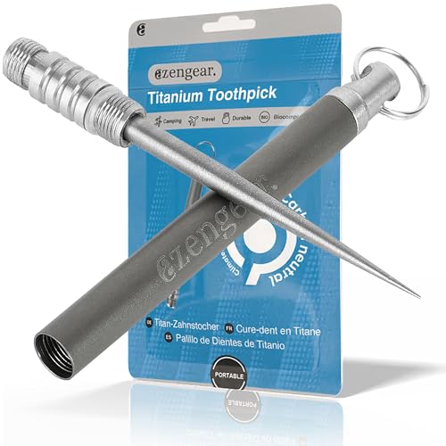 aZengear Titane Cure-Dents Porte-clés de Poche - Métal, Léger, Portable, Réutilisable - Idéal pour Le Camping, L'extérieur, Les Voyages, Les Pique-niques