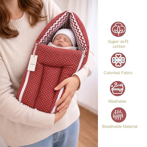 Image of Fareto Combo of Baby Bed with Net | Carry Bag | 4 Pcs Bedding Set (0-6 Months, Baby Size, Cotton) (Polka red)