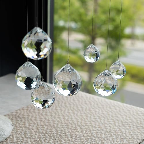 HDCRYSTALGIFTS 48pcs Clear Faceted Crystal Ball Prism 1.2\"/30mm Glass Prism Sun Shine Catcher Rainbow Pendants Maker, Hanging Crystals Prisms for Windows Home Decor - Thumbnail 2