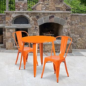 Alternative view of Flash Furniture Commercial Grade 30" Round Orange Metal Indoor-Outdoor Table Set with 2 Cafe Chairs