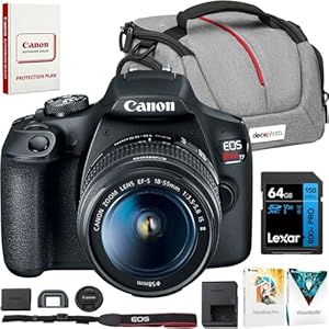 Canon EOS Rebel T7 Digital SLR Camera 18-55mm f/3.5-5.6 is II Kit 2727C002 Bundle with Lexar Premium 64GB SDXC Memory Card, Deco Essentials Camera Bag and Corel Photo Video Suite