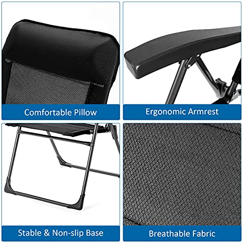 Image of Tangkula 2 Pieces Patio Dining Chairs, Folding Portable Chairs with Adjustable Backrest, Outdoor Camping Chair Set with Armrests & Headrest, Set of 2 Outdoor Lawn Chairs for Yard, Poolside, Balcony