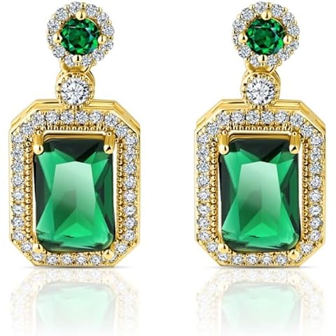 Scienza Stauer Halcyon Gaze Earrings – Gold-Finished Dangle Earrings – Emerald Cut Earrings with Cubic Zirconia Stones – Green Jewelry for Women (10 4/5 CTW) Cover