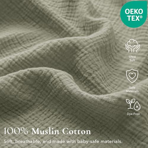 Image of Konssy Muslin Crib Sheets 2 PCS, 100% Cotton Baby Crib Sheets for Standard Crib Mattress (28 inchx 52 inch), Soft and Breathable for Boys, Girls (Rabbit,Fog Green)