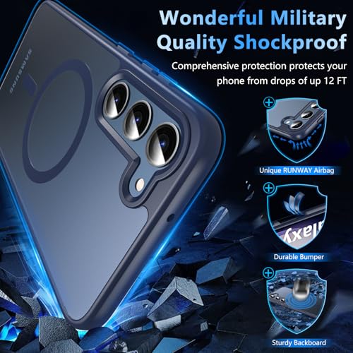 Image of OWKEY for Samsung Galaxy S23 Plus Case 6.6'', Magnetic S23 Plus Case Compatible with Magsafe, [Military Grade Shockproof] Translucent Back Slim Bumper Cover Phone Case, Blue