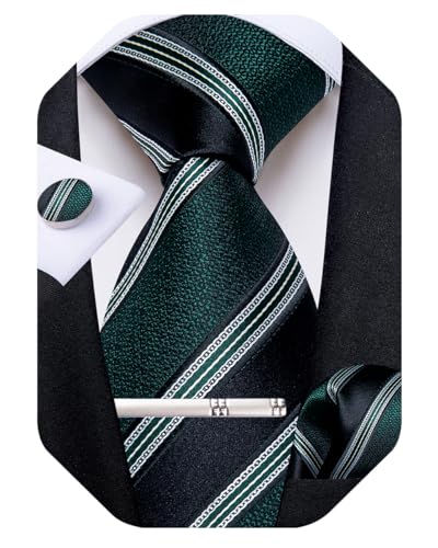 Image of DiBanGu Mens Striped Tie Silk Woven Necktie and Pocket Square Cufflinks Tie Clip Set Wedding Business Formal Gift Tie for Men