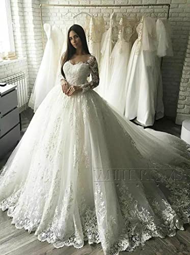 XYAYE Long Sleeve Wedding Dresses for Bride Lace Applique Modest Wedding Gowns with Train Bridal Dresses for Women2