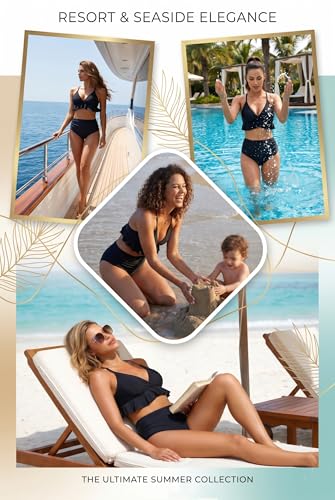 Image of Tempt Me Women High Waisted Ruffle Bikini Set Two Piece Swimsuits Flounce Tummy Control Bathing Suit