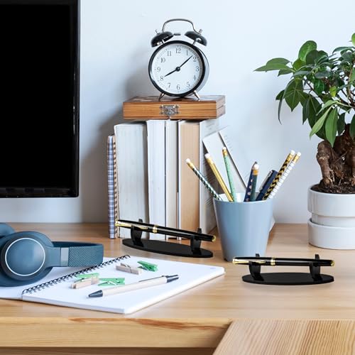 6 Pcs Black Acrylic pen holder for desk Reusable Single pen display stand Horizontal makeup brush rack for Fountain Pen Pencil Wand Paintbrush,Home Office School Desktop Storage Rack - Image 5