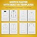 EZ Sketchbooks All-In-One Fashion Design Sketchbook, 140 Pages, 75+ Clothing Mockup Templates + 5 Freestyle Pages, Includes 13 Colored Pencils + Pencil