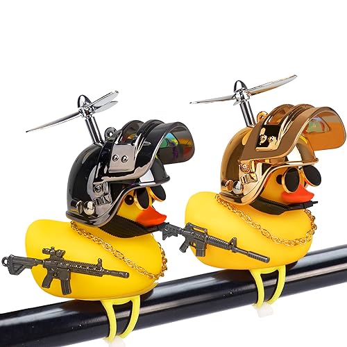 Image of wonuu 2Pcs Rubber Duck Car Ornaments, Squeeze Duck Dashboard Decorations Bicycle Decor for Cycling Motorcycle & Bicycle Accessories Decorations (X-Gold&Black)