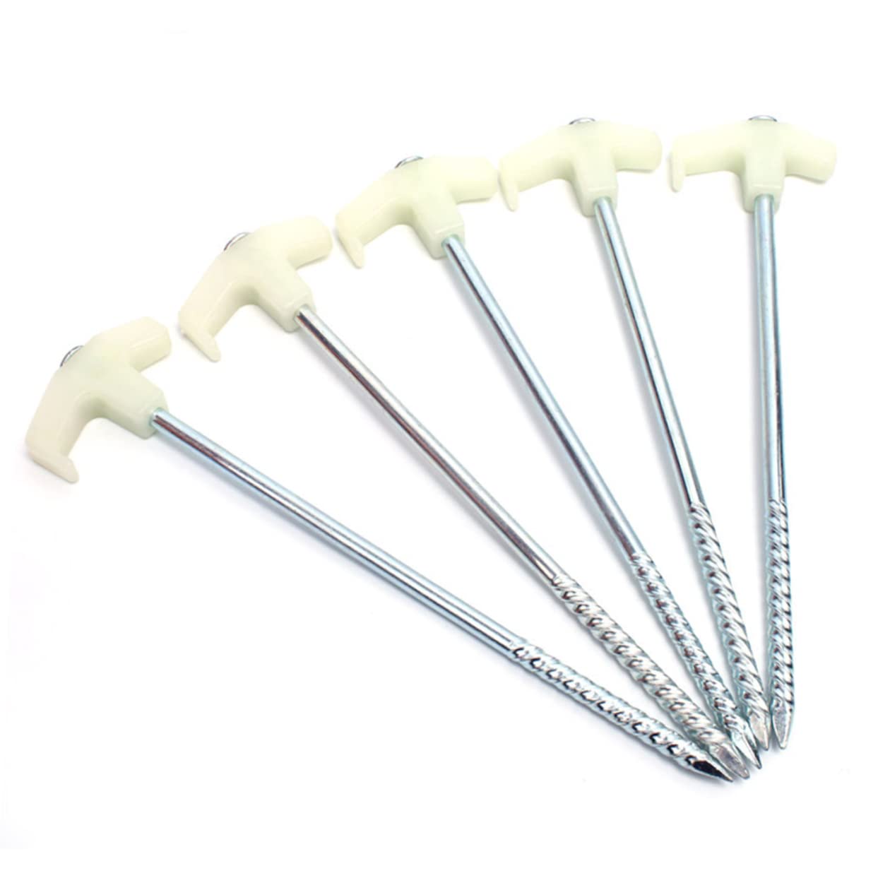 NULYLU 16-Pack 25cm Fluorescent Floor Nails for Tent Stake Peg Pin Spiral Nail Large Plastic Handle Night-Glow for Outdoor Camping Adventure