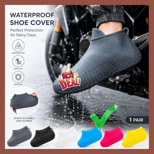 Image of Waterproof Shoe Cover for Women & Men | Reusable Rain Boot Cover with Anti-Slip Sole | Monsoon Footwear Protector for Bike Riding & Travel Pack Of 3