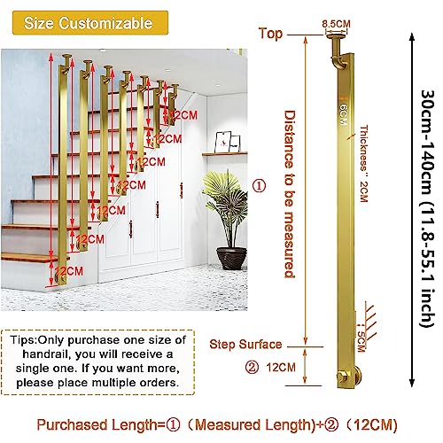 Balustrade murale antidérapante dorée 50 cm en L pour escalier